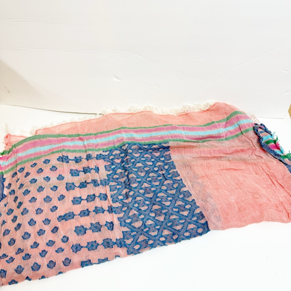 Vismaya |Anthropologie Colorful Cotton Linen Blend Woven Scarf Wrap - Picture 2 of 4